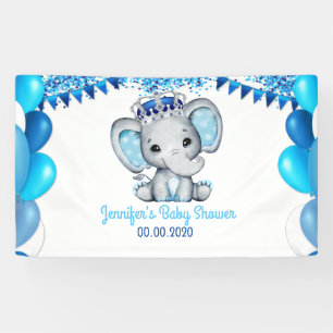 Royal Elephant with Crown Blue Banner Baby Shower