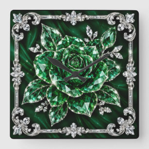 Royal Emerald Crystal Flower collection Square Wall Clock