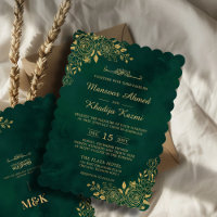  Royal Emerald Green Gold Floral Islamic Wedding