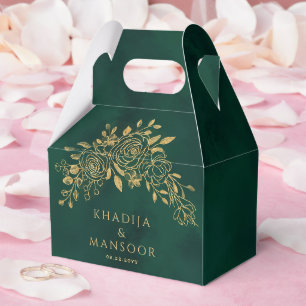 Royal Emerald Green Gold Florals Wedding Thank You Favour Box