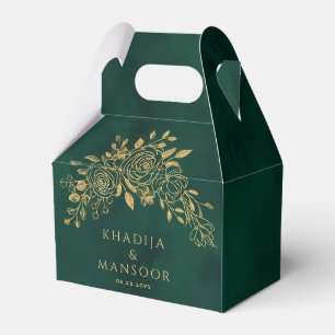 Royal Emerald Green Gold Florals Wedding Thank You Favour Box