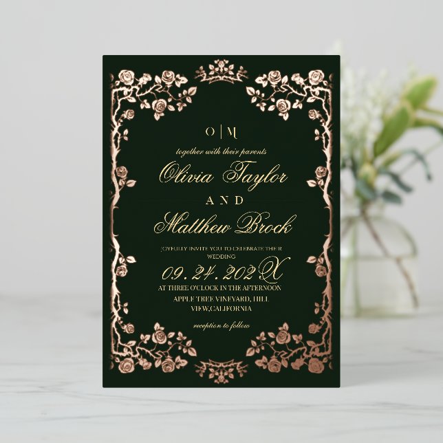 Royal Emerald Green Gold Foil Floral Wedding (Standing Front)