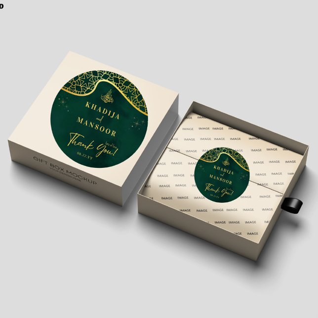 Royal Emerald Green Gold Glitter Wedding Thank You Classic Round Sticker (Creator Uploaded)