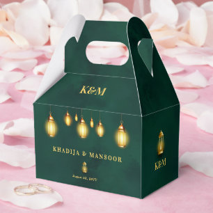 Royal Emerald Green Gold Lights Wedding Thank You Favour Box