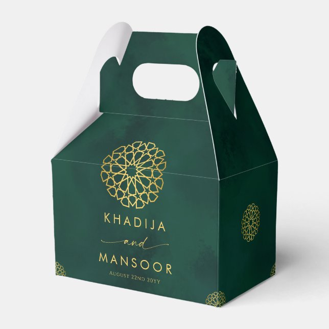 Royal Emerald Green Gold Ornate Wedding Thank You Favour Box (Front Side)