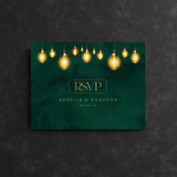 Royal Emerald Green Golden Lights Wedding RSVP