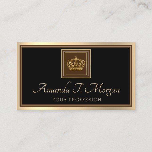 Royal Event Wedding Golden Crown Frame Black VIP Business Card (Front)