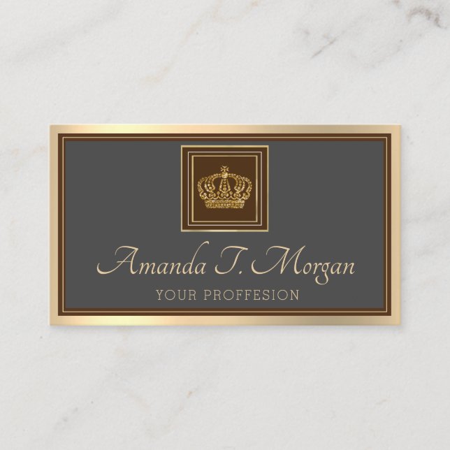 Royal Event Wedding Golden Crown Framed Grey VIP Business Card (Front)