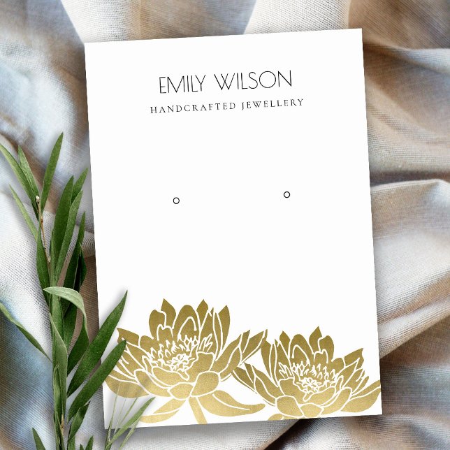 ROYAL FAUX GOLD LOTUS FLOWER EARRING DISPLAY BUSINESS CARD (Creator Uploaded)