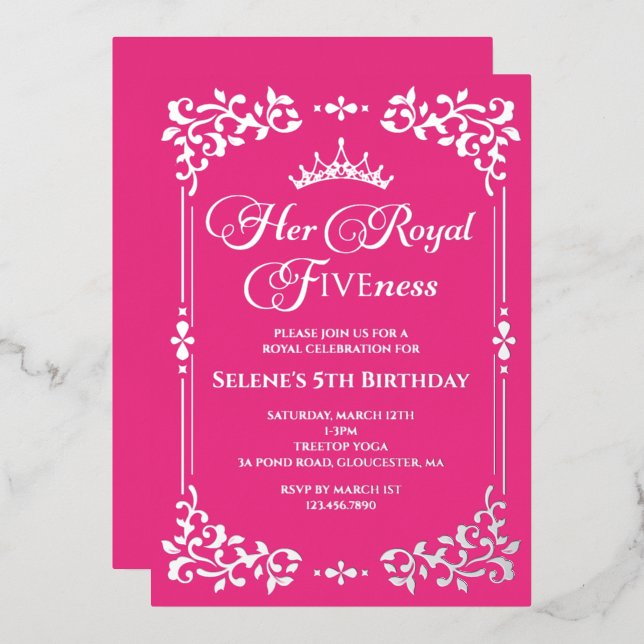 Royal Fiveness Princes 5th Birthday Foil Invitatio (Front/Back)