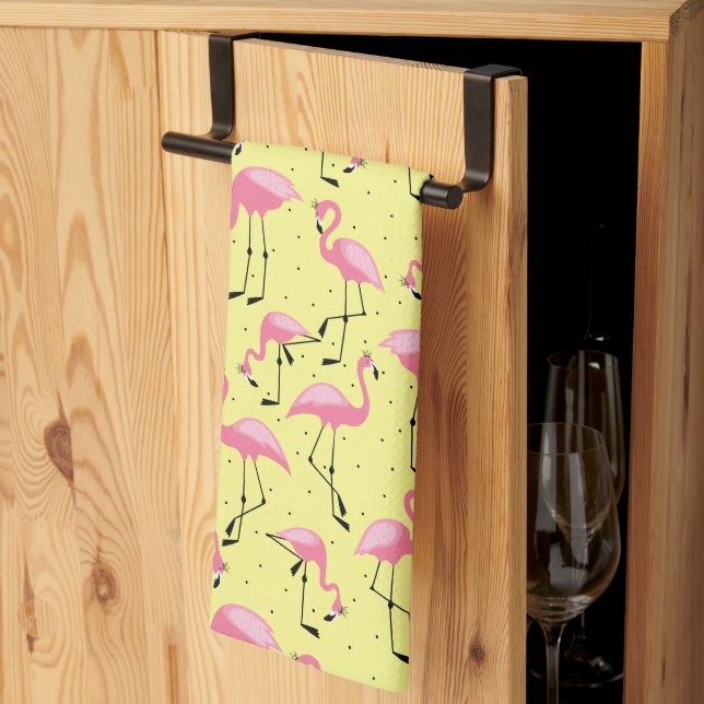 Royal Flamingoes on Yellow Tea Towel (Thirds Fold)