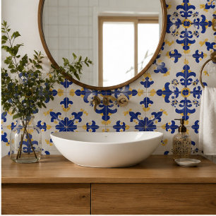 Royal Fleur Bold Blue and Gold Botanical  Ceramic Tile