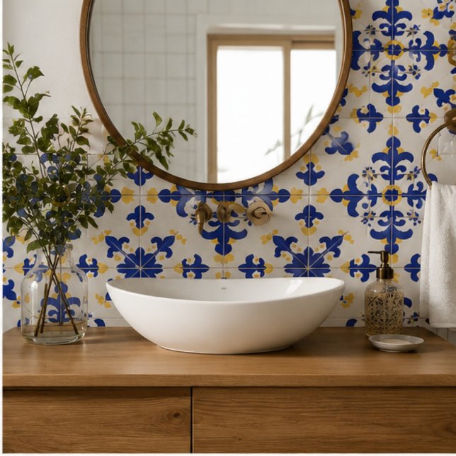 Royal Fleur Bold Blue and Gold Botanical  Ceramic Tile (Creator Uploaded)