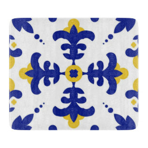 Royal Fleur Bold Blue and Gold Botanical Cutting Board