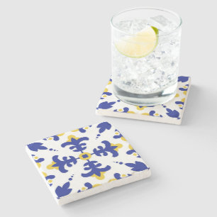 Royal Fleur Bold Blue and Gold Botanical Stone Coaster