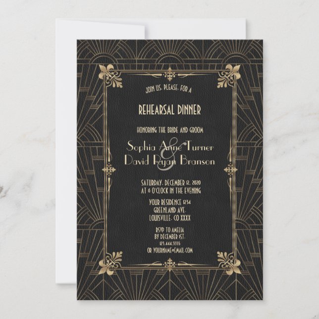 Royal Fleur-de-Lis Art Deco 1920s Rehearsal Dinner Invitation (Front)