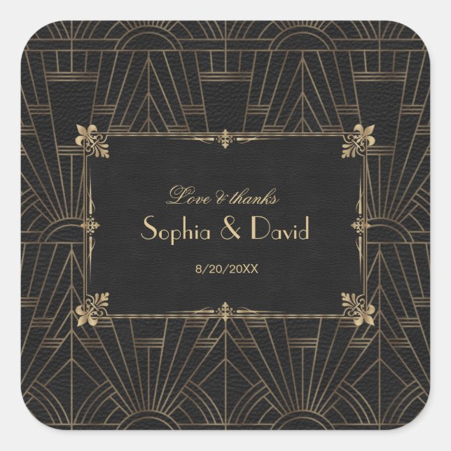 Royal Fleur-de-Lis Art Deco 1920s Wedding Square Sticker (Front)