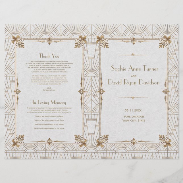 Royal Fleur-de-Lis Art Deco Gold White 20s Program (Front)
