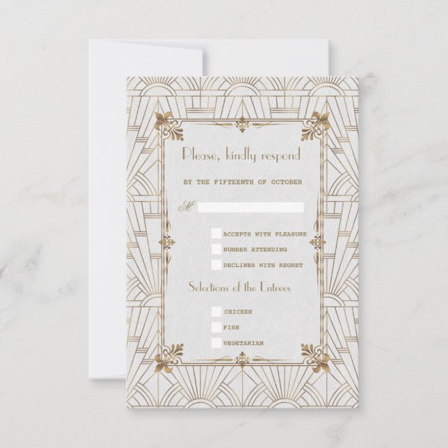 Royal Fleur-de-Lis Art Deco Gold White 20s RSVP (Front)