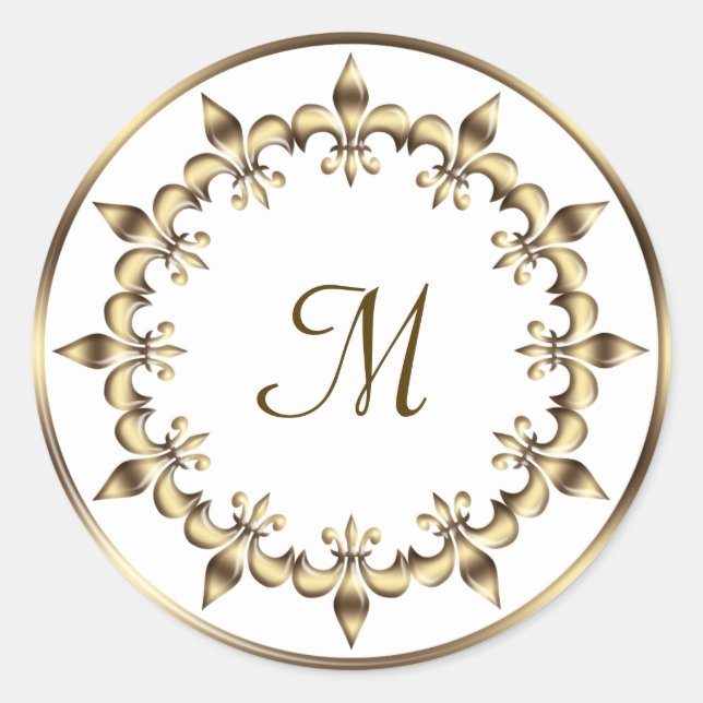 Royal Fleur De Lis Monogram Classic Round Sticker (Front)