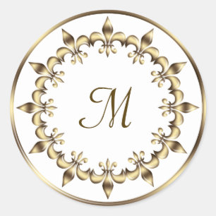 Royal Fleur De Lis Monogram Classic Round Sticker