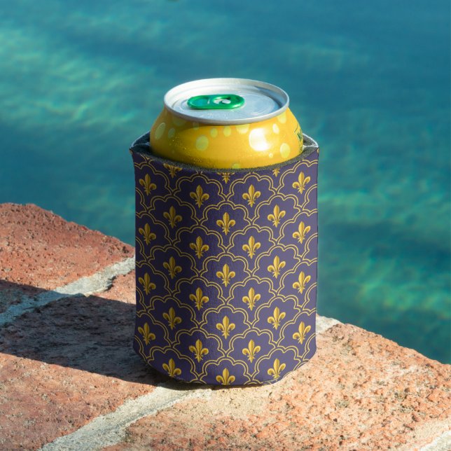 Royal Fleur-de-Lis Purple and Gold Pattern Can Cooler (In Situ Pool)