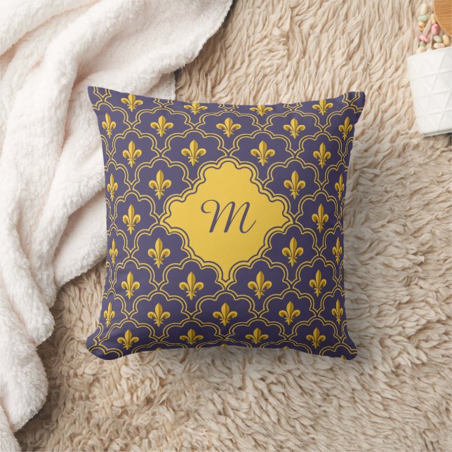 Royal Fleur-de-Lis Purple and Gold Pattern Cushion (Blanket)