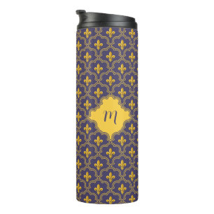 Royal Fleur-de-Lis Purple and Gold Pattern Thermal Tumbler