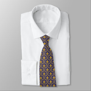 Royal Fleur-de-Lis Purple and Gold Pattern Tie