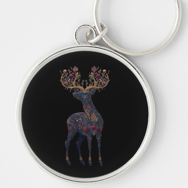 Royal floral cosmic Deer  Key Ring (Front)