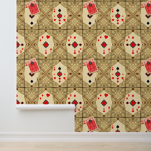 Royal Flush Filigree: Luxe Vintage Playing Card Wallpaper (Application)