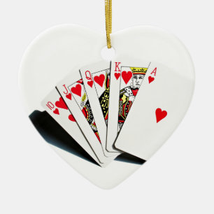 Royal Flush Hearts Ceramic Ornament