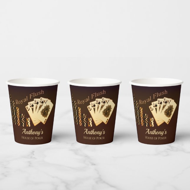 Royal Flush Poker Themed Personalised Paper Cups (Multi)