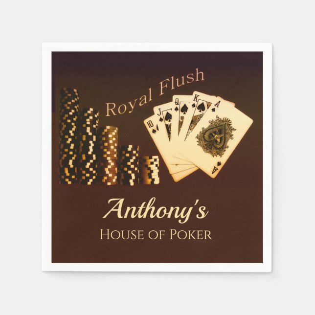 Royal Flush Poker Themed Personalised Paper Napkin (Front)