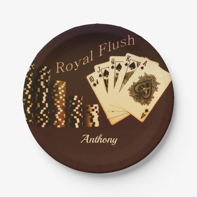 Royal Flush Poker Themed Personalised Paper Plates (Front)