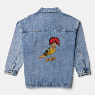 Royal flycatcher bird cartoon illustration denim jacket
