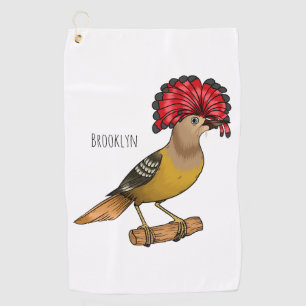 Royal flycatcher bird cartoon illustration golf towel