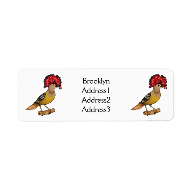 Royal flycatcher bird cartoon illustration return address label (Front)