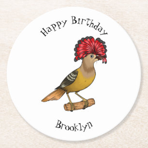 Royal flycatcher bird cartoon illustration  round paper coaster