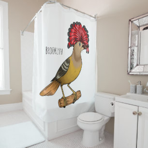 Royal flycatcher bird cartoon illustration  shower curtain
