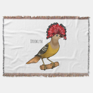 Royal flycatcher bird cartoon illustration throw blanket