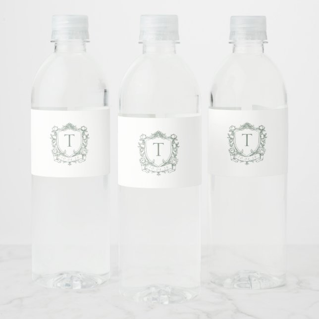 Royal Garden Monogram Crest  Water Bottle Label (Bottles)