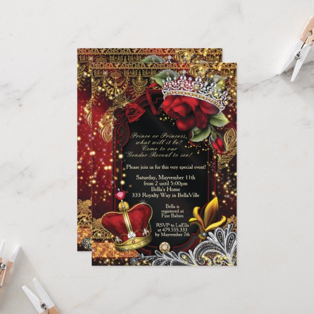 Royal Gender Reveal Shower Prince or Princess Invi Invitation (Front/Back In Situ)