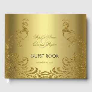 Royal Gold Abstract Peacock Wedding Guest Book