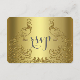 Royal Gold Abstract Peacock Wedding RSVP Card