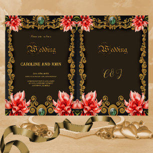 Royal gold and red floral design invitation