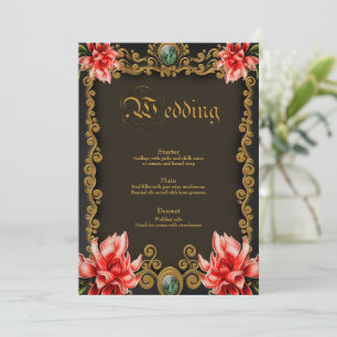 Royal gold and red floral design menu