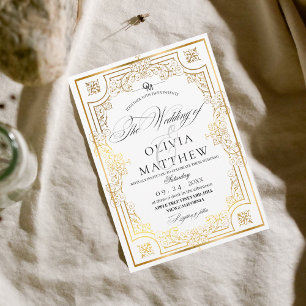 Royal Gold and White Script Wedding Invitation