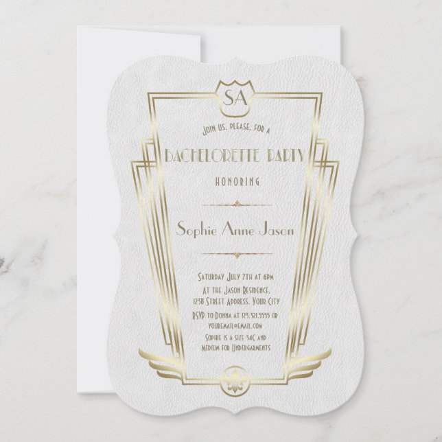 Royal Gold Art Deco Monogram Bachelorette Party Invitation (Front)