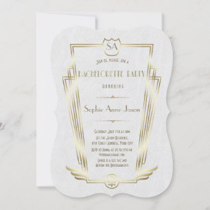 Royal Gold Art Deco Monogram Bachelorette Party Invitation